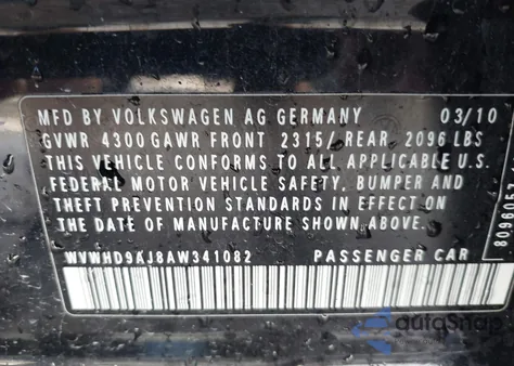 2010 Volkswagen Gti 4-Door from USA, damaged, VIN WVWHD9AJ8AW341082